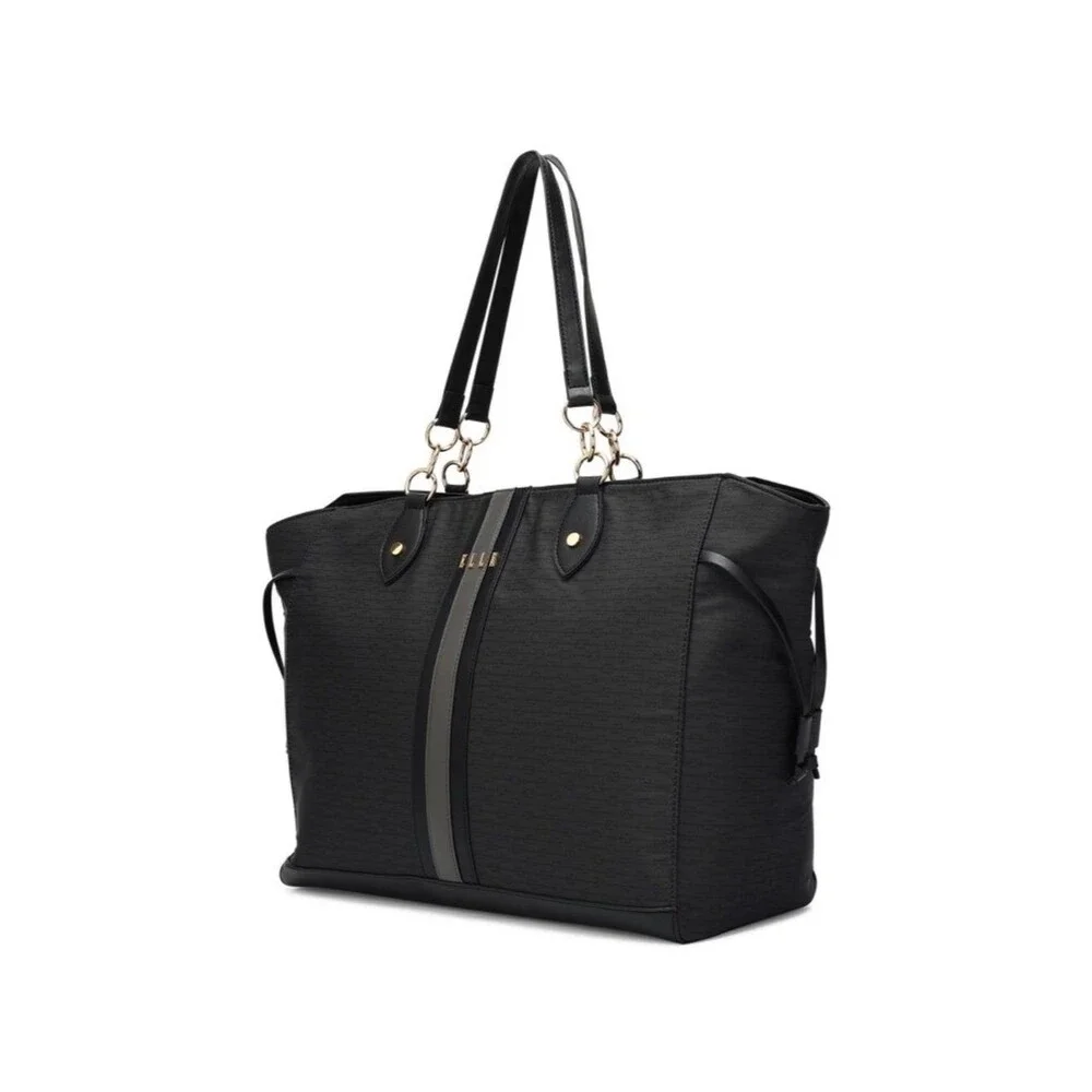 ELLE Luggage Eleganza 32LWeekender Tote Bag Black Travel Gray Stripe travel